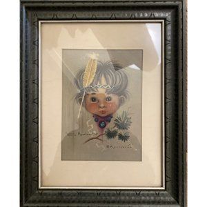 Monteague Signed 6x8 Print WILLIE MOUNTAIN-TOP Native American Boy Matted Framed
